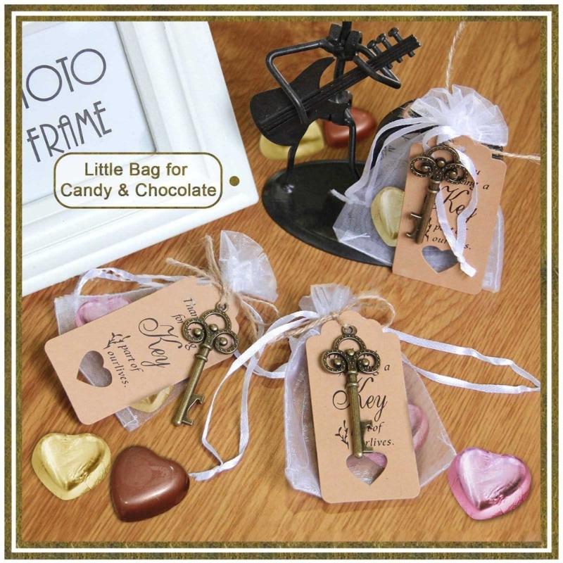 Set da 50 Pezzi Regalo Matrimonio Apribottiglie Chiave Vintage Scatoline Portaconfetti Biglietto di Ringraziamento per gli Ospiti Decorazione Festa di Matrimonio Artigianato Fai da Te
