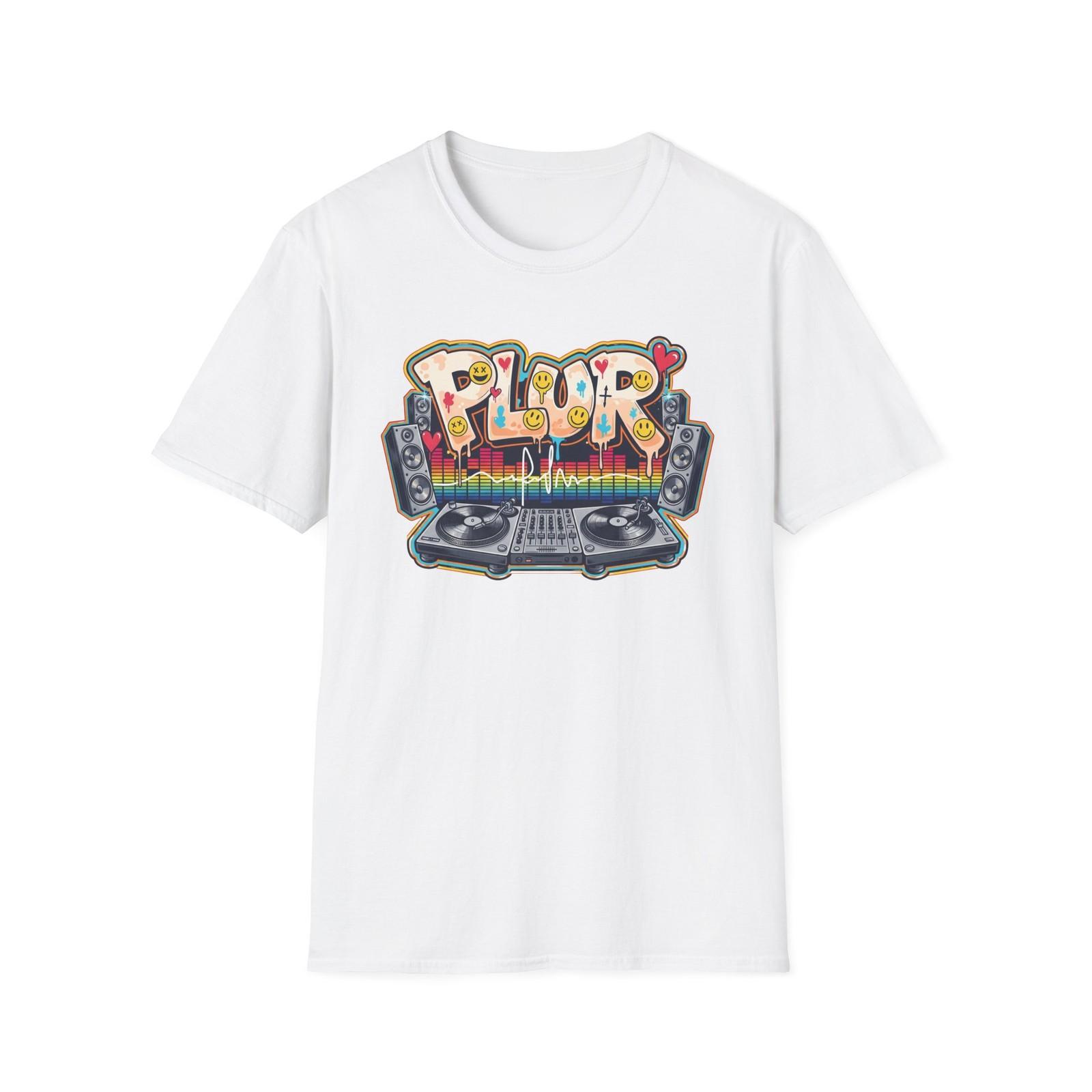 PLUR Raver Tees DJ Mixer Speakers Turntable EDM Dance Music Rave Party T-Shirt S