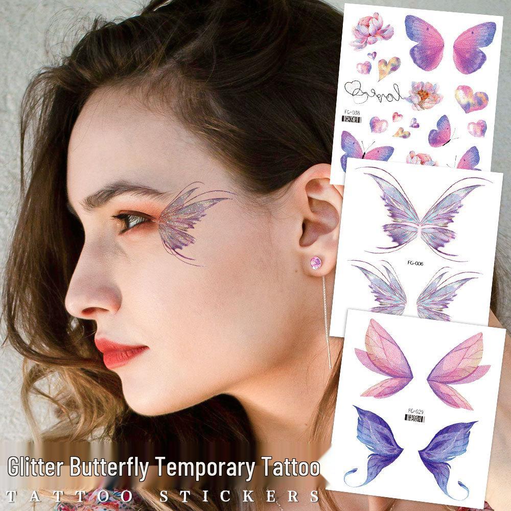 Ricalon Glitzer Schmetterling Temporäre Tattoos - Festival & Prinzessin Gesichtskleber für Kinder und Influencer