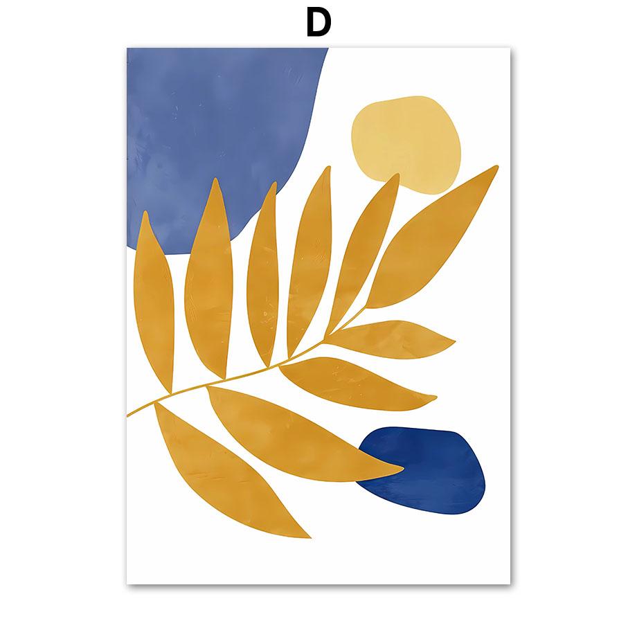 Blue Yellow Henri Matisse Geometry Flower Leaves Wall Art Canvas Prints Painting Abstract Poster Pictures For Living Room Decor