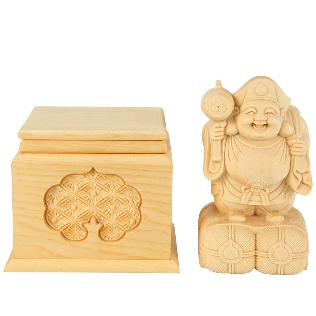 Daikokuten Piggy Natural Boxwood Wood Seven Lucky Handmade Wooden God Business Prayer for Safe Prayer for Good Prayer for Good God of and Buddhist