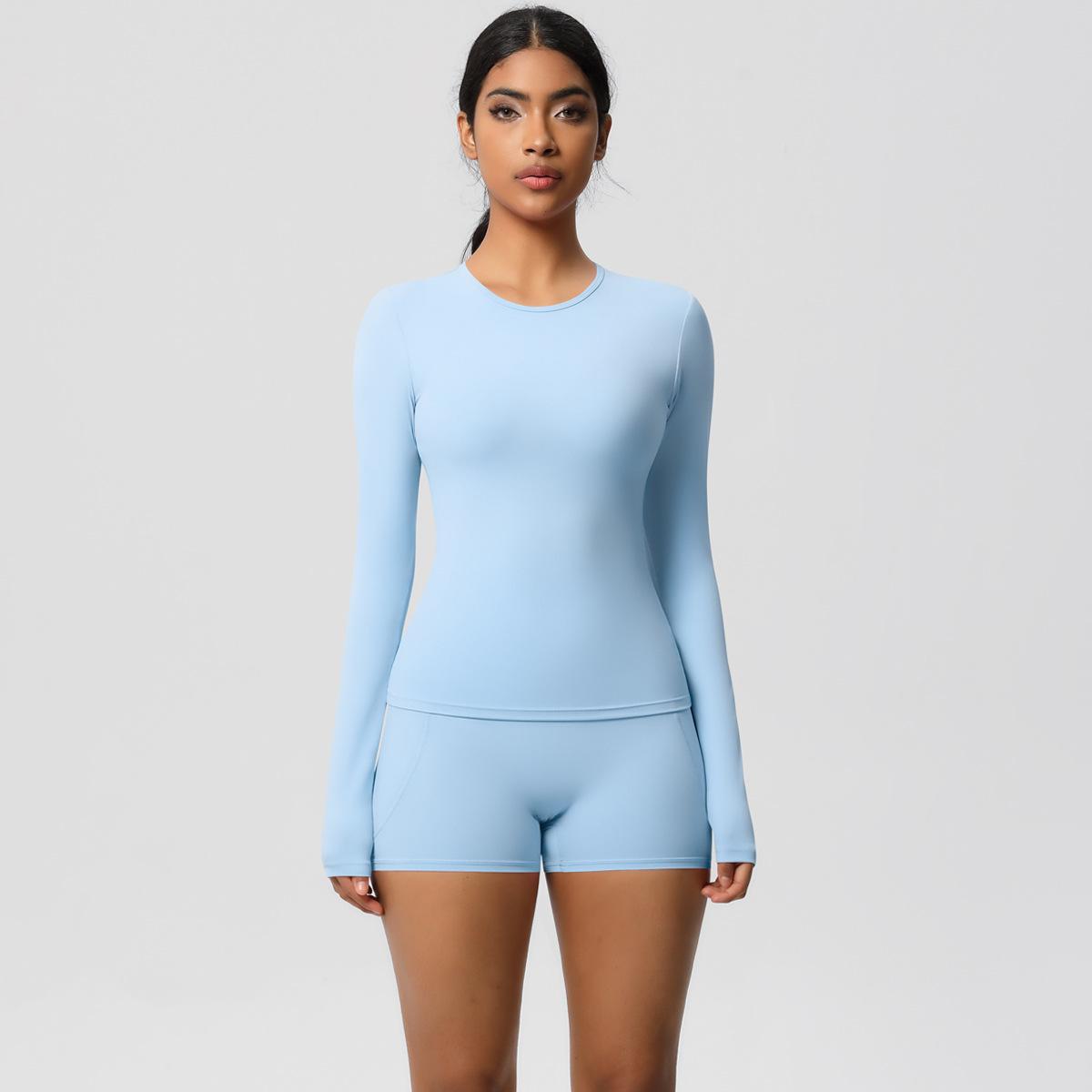 

Однотонный облегающий комплект для йоги с длинным рукавом, с высокой талией и ощущением обнажённости , быстросохнущий комплект из двух предметов для бега и фитнеса для женщин XL