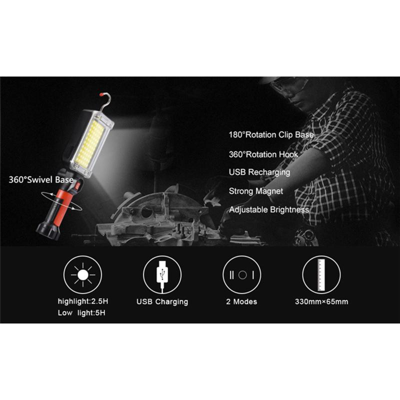 Powerful Portable Led Work Light 700lm Waterproof Usb Rechargeable Cob Flashlight Camping Lantern