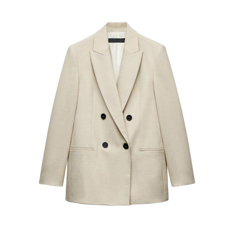 Double Breasted Suit with Padded Shoulder Outwear 2129095 Pleated Wide Leg High Waist Casual Trousers 2125095