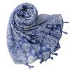 Fyra Säsonger Bomull Och Hampa Textur Scarf Vintage Etnisk Stil Blå Och Vit Porslinsblå Liten Blomma Tofs Silkescarf Sjal