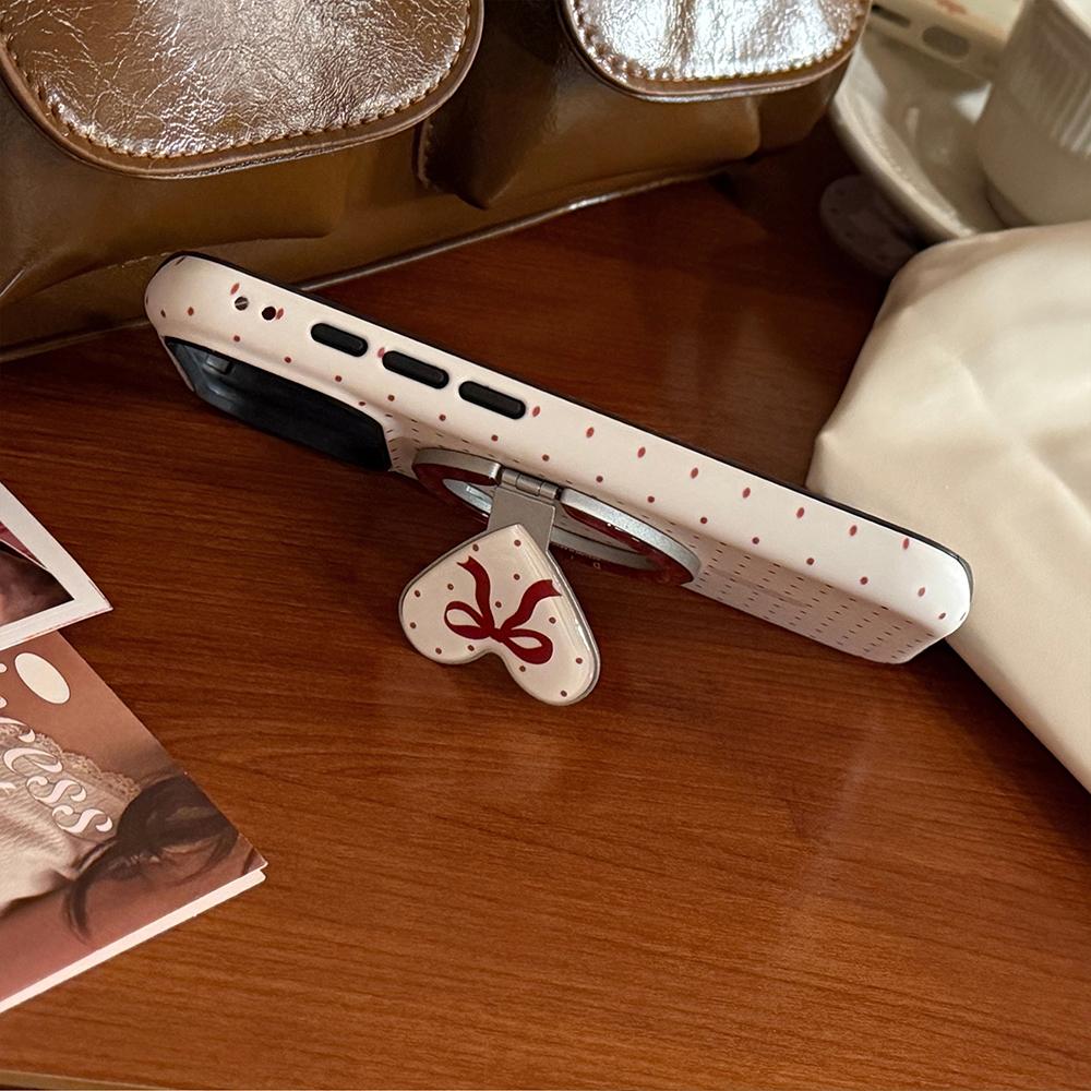 Full Screen Polka Dot Fold Love Heart Magnetic Holder Case for iPhone 13 14 15 16 17 Pro Max Air Shockproof Cover for Magsafe