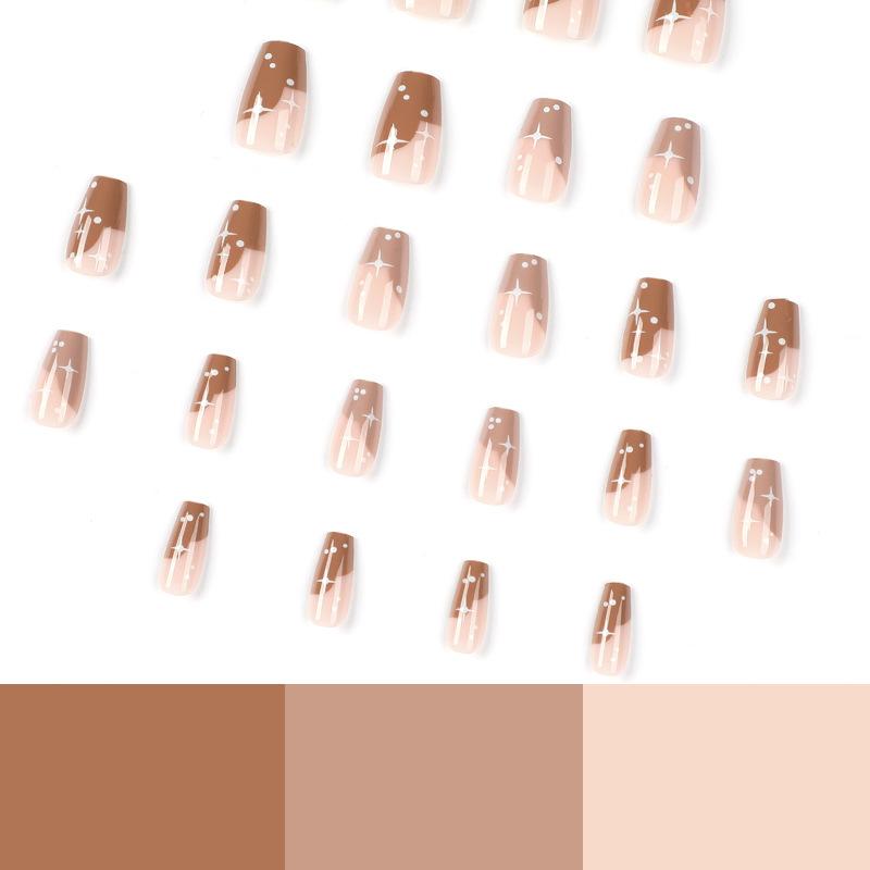 Nail Patch Brown French, Wear Nail White Starlight Dot Nail Patch Press on nails