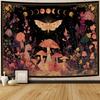 Large Horizontal Moths & Moon Phases Tapestry Wall Hanging - Moth Suitable for Home Decor, Large Horizontal Botanical Celestial Chart with Moths, Poly