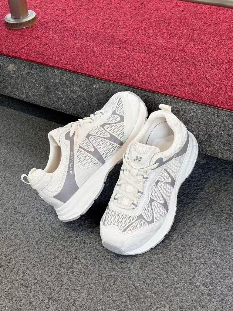 Sommer-Bergsteigen Dad Shoes Damen Leder Dicksohlige Einzelnes Mesh Atmungsaktiv und Leicht Outdoor Lauf-Sneaker