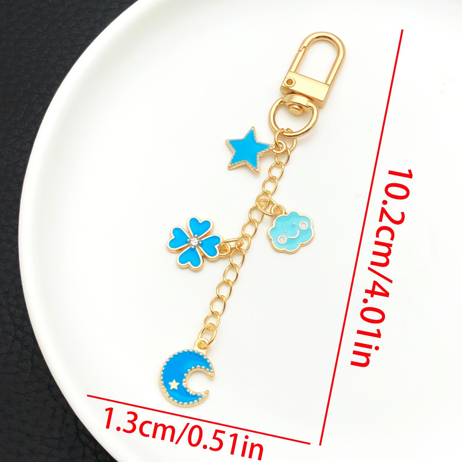 

European-American Drip Oil Blue Star & Four-Leaf Clover Keychain Pendant
