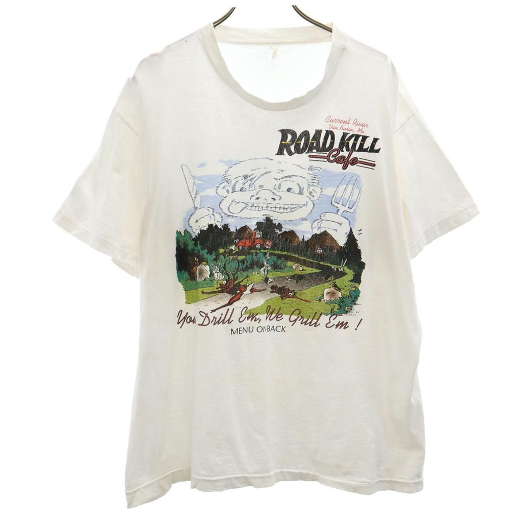 OLD 90s Roadkill Cafe Short sleeve T-shirt white Single stitch Men's Used