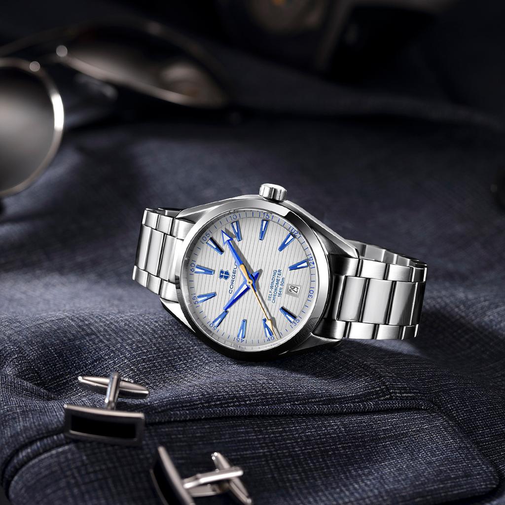 Corgeut 41mm NH35 Automatic Mechanical Watch for Men Stainless Steel Sapphire Glass Water Resistant Luminous Calendar