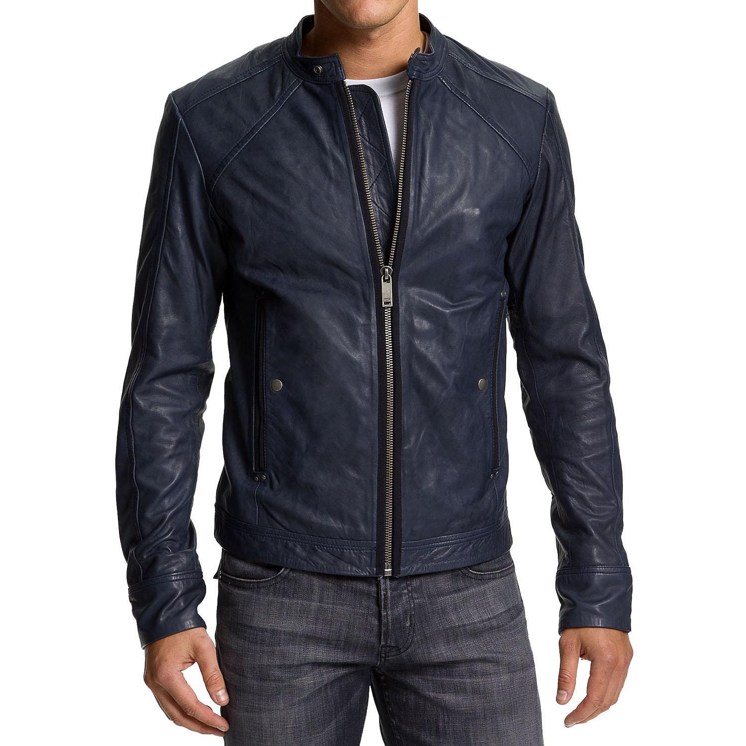 

SkinOutfit Men s Genuine Lambskin Blue Leather Jacket Stylish Motorcycle Bomber Biker Outerwear MJ 120 XXXL синій