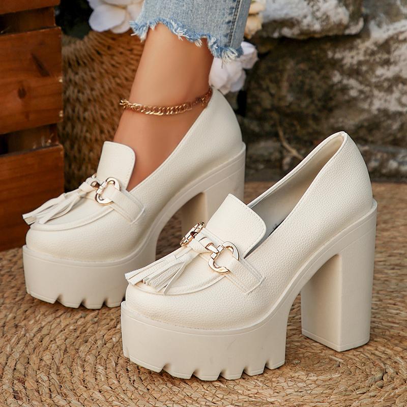 Fashion Fashion Tassel Metal Decor Super High Heels Shoes for Women 2025 New Slip On Chunky Platform Pumps Woman Gold Silver Party Shoes