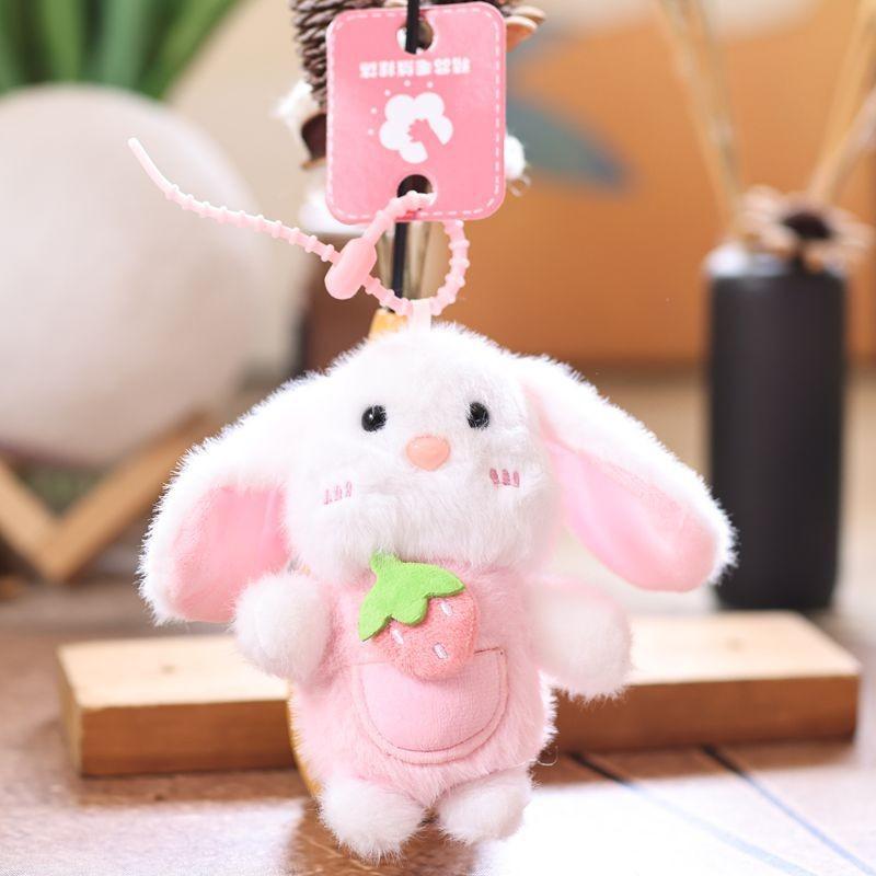 Cute Fruit Bunny Plush Keychain With Soft Polyester Fill For Bag Decoration