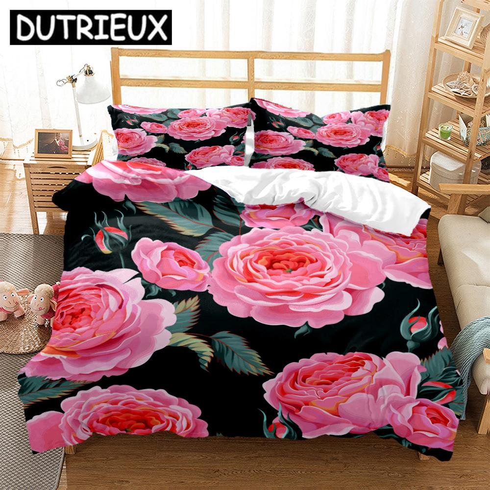 Rose Flower Art Print Three Piece Bedding Set Fashion Article Children Or Adults For Beds Quilt Covers Pillowcases Bedding Set