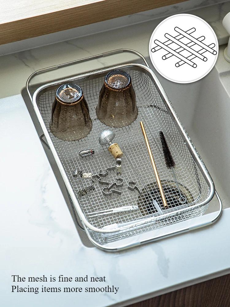 Kuchyňský cedník na zeleninu Nerezový cedník Odkapávač na ovoce Roztažitelná rukojeť Přes dřez Oválný Nástroje s jemnou síťkou