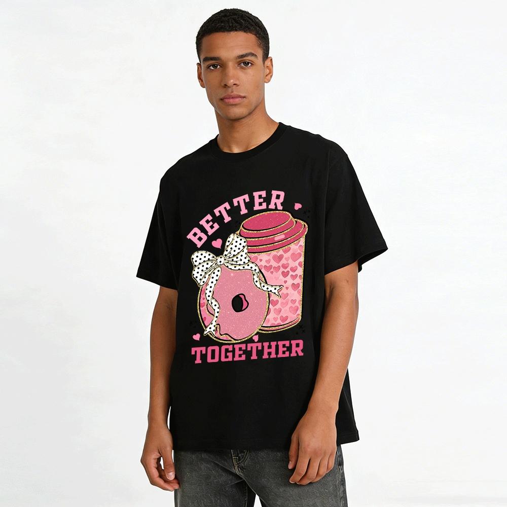 Sweet Heart Coffee Donut Better Together Graphic Casual Top Pure cotton T-shirt