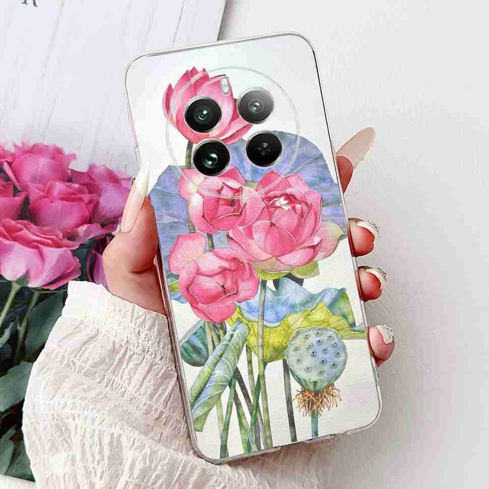 For Realme 12 Pro RMX3842 6.7" Summer Lotus Cute Cat Soft Silicone TPU Cover For Realme 12Pro+ 12Pro Plus RMX3840 Bumper Shell