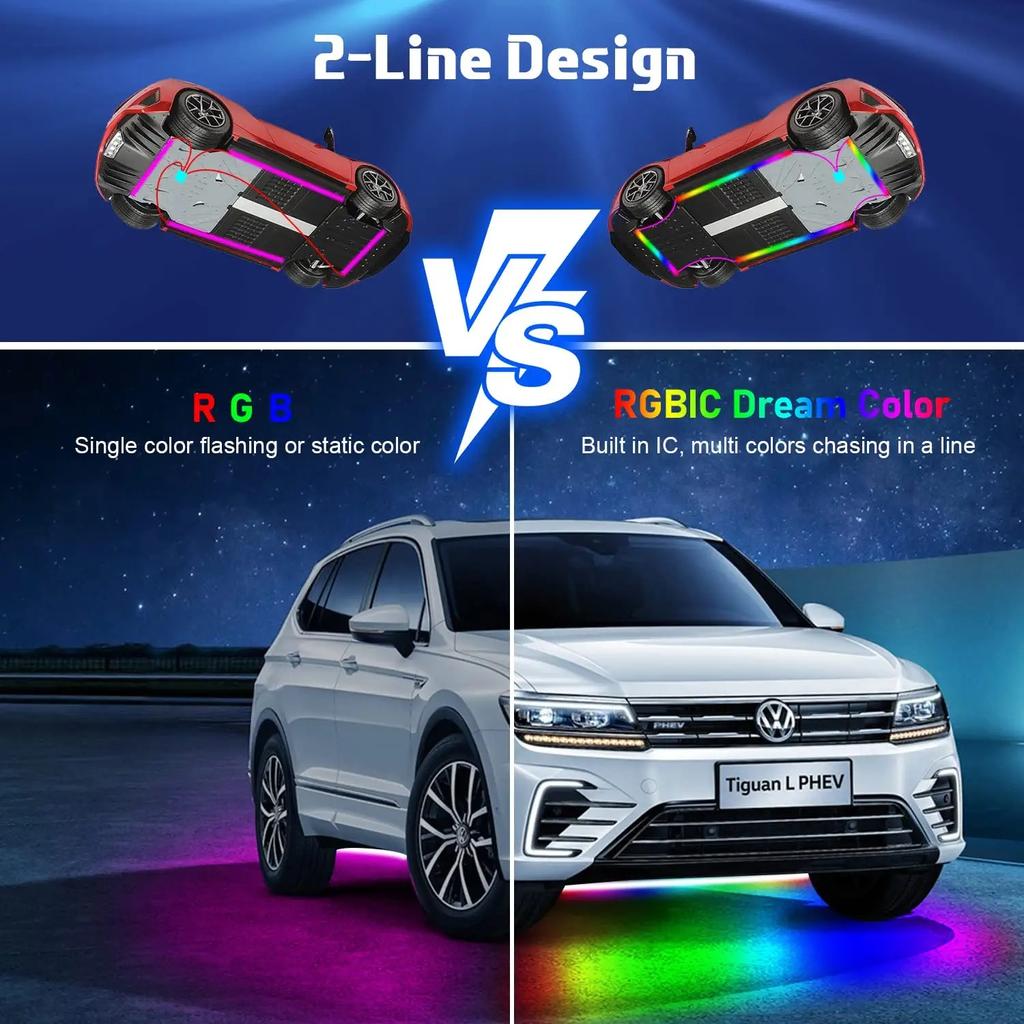 Neon LED RGB Car Underglow Bottom Light Remote/APP Control Flexible Waterproof LED Strip Car Underbody Light Decorative Lamp