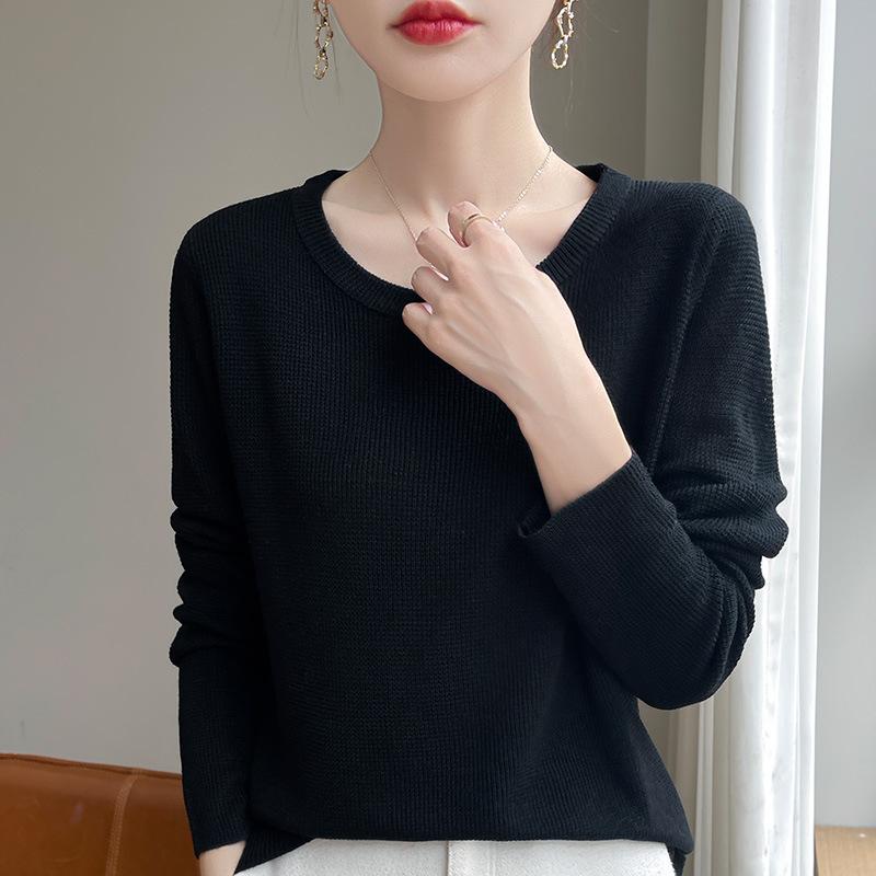 Round Neck Sweater Women's Autumn and Winter Slim Thin Long-sleeved Knitted Bottoming Shirt