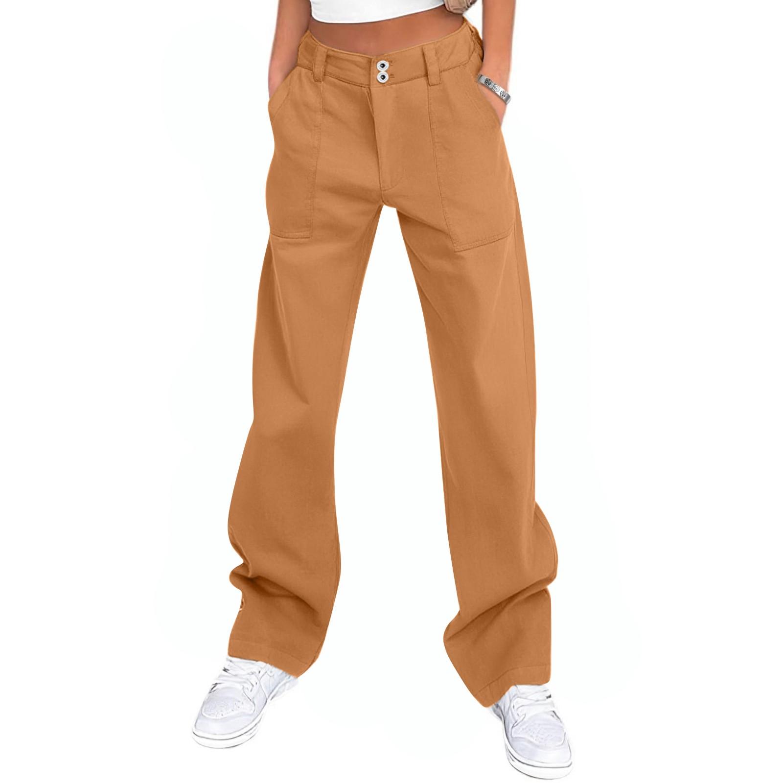 

Women s Wide Leg Cargo Pants Flare Pants For Women Double Button Mid Waist Pants Trendy Fashion Casual Pants XL помаранчевий