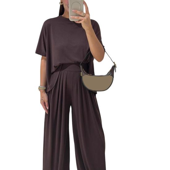 

Женские комплекты из двух предметов: топ с вырезом и брюки с коротким рукавом, спортивный костюм, домашний комплект, повседневный M кофейный