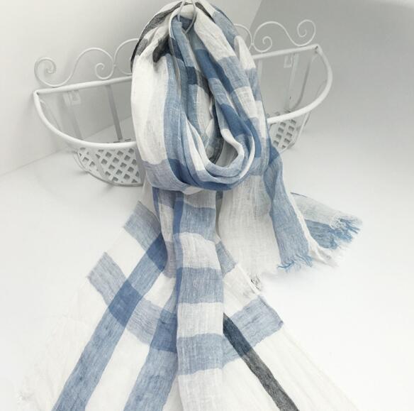 100% Linen Plaid Contrast Tassels Linen Men/Women Scarves Man/Woman Summer Scarf Pashmina Shawls Wraps Head Scarf Bandanas