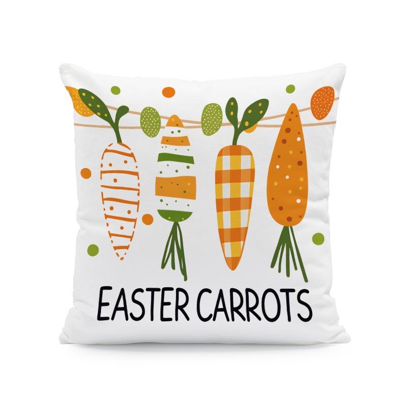 Happy Easter Bunny Egg Pillow Cover 2D Flat Print Peach Skin Plaid Cushion Cover For Couch Living Room Spring Decor 45X45
