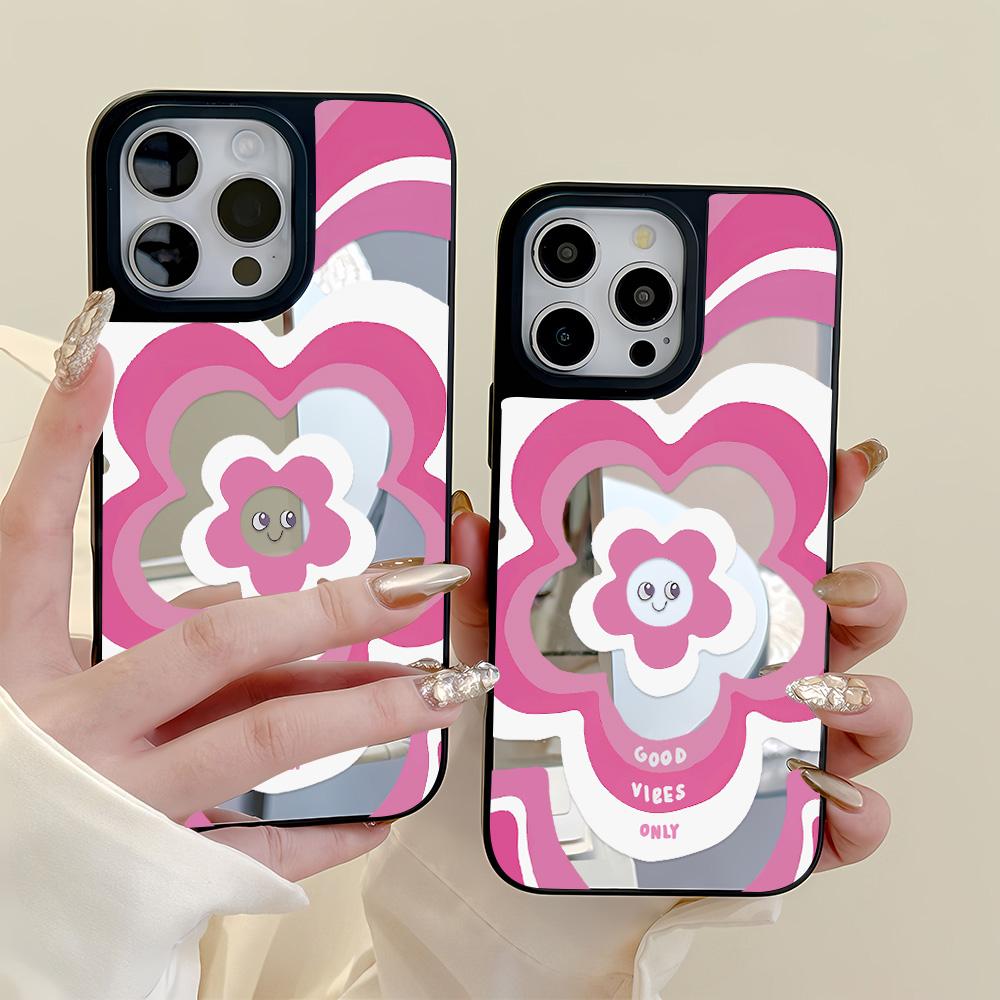 Mirror Phone Case for iPhone 15 11 13 14 for 15 16 Pro Max 12 13 16 Pro Cloud Flower and Animal Cute Style Phone Case