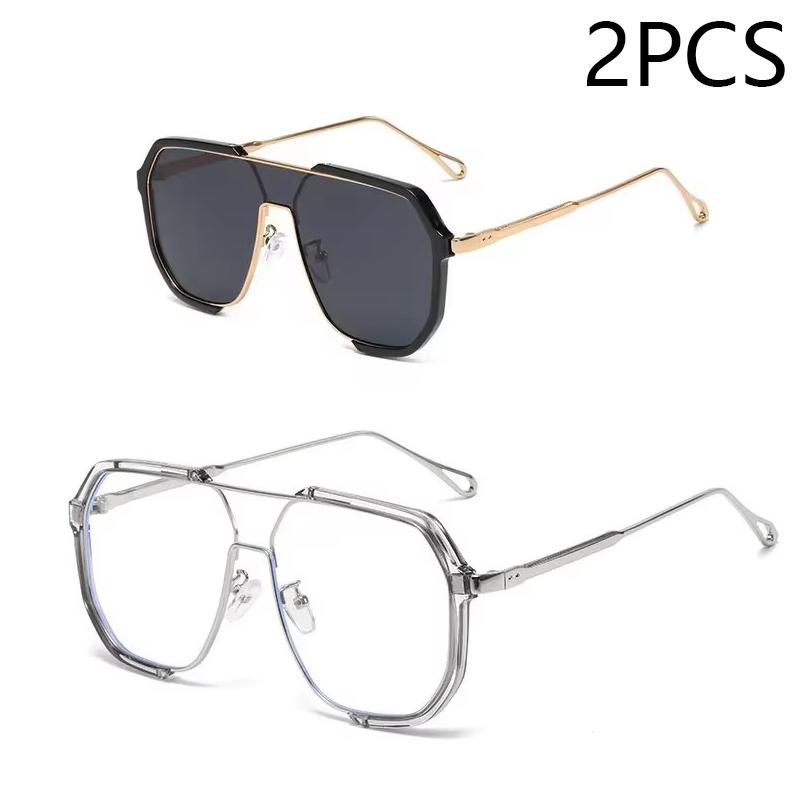 Europa I Stany Zjednoczone Moda Podwójny Mostek Duże Oprawki Wielokątne Okulary Przeciwsłoneczne Moda Wklęsły Kształt Okulary Przeciwsłoneczne Fala