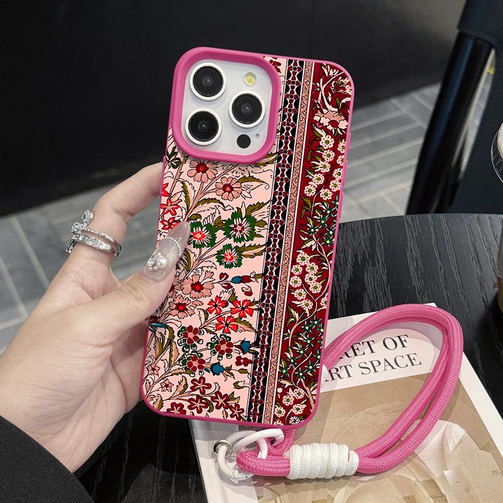 Vintage Persian Rug Pattern Protective Case For iPhone 15 14 17 Air 16 13 12 11 Pro Max Plus Litchi Texture Soft Cover Lanyard