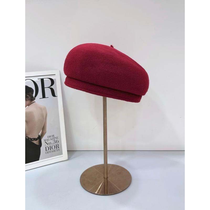 25 Early Autumn New High-quality Woolen Beret Women's Big Head Circumference Solid Color Face Small Painter Hat