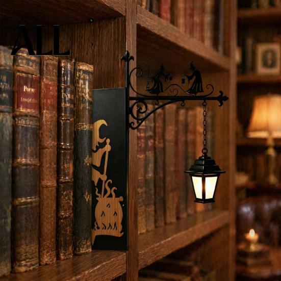 Vintage Hollow Iron Street Lamp Library Lantern, Decorative Bookshelf Lighting, Witch Hat for Reading Nook, Bookend Warm Light Night with LED Glow, &