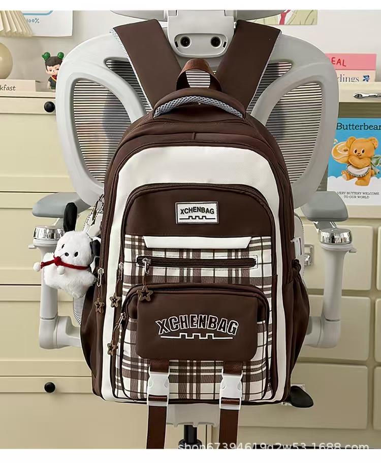 Schoolbag new student schoolbag travel backpack plaid contrasting color college style middle school student multi-compartment backpack