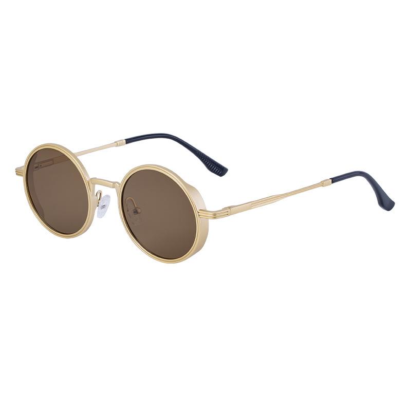 Non-polarized Round Frame Sunglasses for Men with Spring Legs, Retro and High-end Sunglasses, Metal Oval Frame Glasses