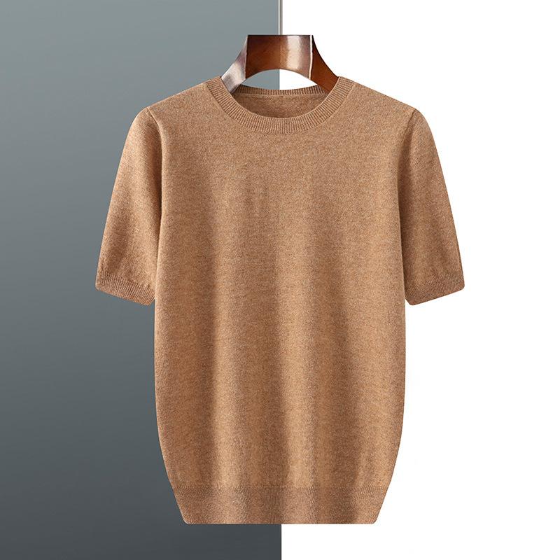 Men's Short-sleeved Fall/winter Casual Lightweight T-shirt with Simple Texture for Casual Office Wear, Round-neck Base Layer Sweater, Knitted Garment