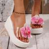 Fashion Flower Decor Wedge Sandals Women 2025 Summer Chunky Platform Beach Slippers Woman Plus Size43 Light Non Slip Outdoor Slides