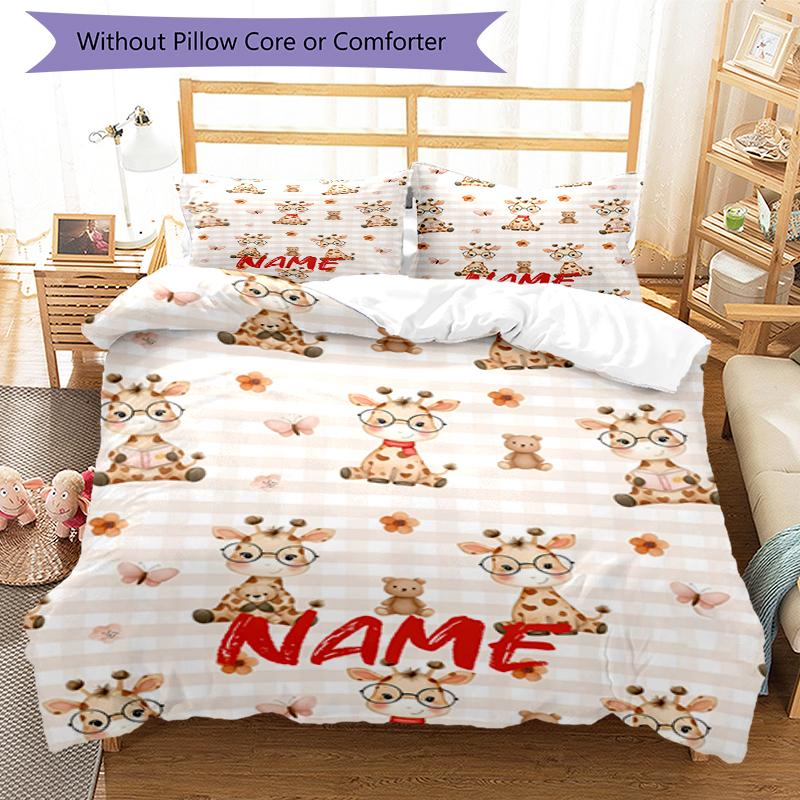 Set Biancheria da Letto con Giraffa e Nome Personalizzato 3 Pezzi Copripiumino Chiusura Include 1 Copripiumino e 2 Federe, Morbido e Confortevole per Tutte le Stagioni.