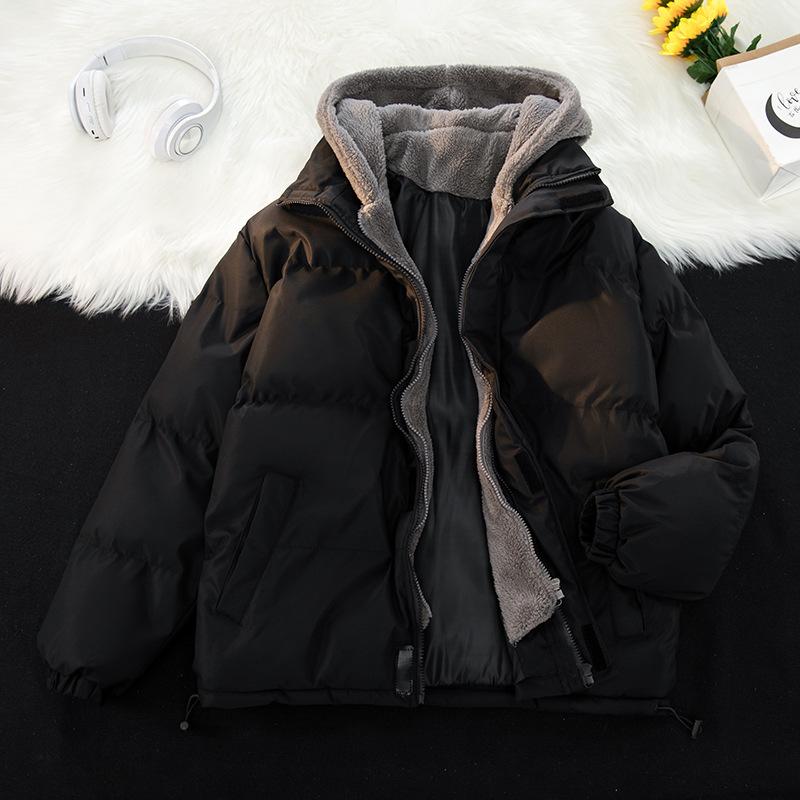 Fake Two-piece Cotton Jacket for Men In Winter Loose Casual Thickened Velvet Cotton Jacket Hooded Cotton Jacket