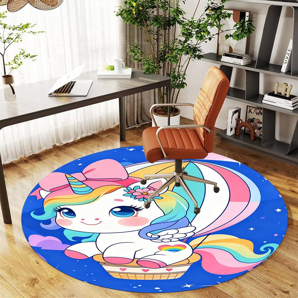 1PC Unicorn Balloon Round Chair mat Area Rug - Non-Slip, Floor Mat for Office, Bedroom, and Indoor Decor -Gift D1127265