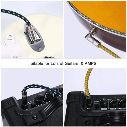 AEOLK Guitar Cable, Specially Shielded Noise Reduction Electric Guitar Speaker Cable for Musical Instruments, Right-Angle 1/4-Inch TS to Straight 1/4-