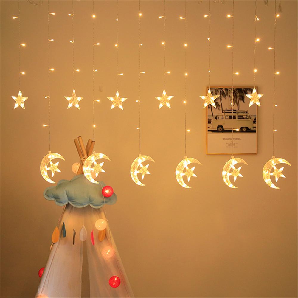 

LED Star & Moon Curtain Lights, Icicle String Lights for Indoor Holiday Decor, Multi-Color Room Atmosphere Lighting