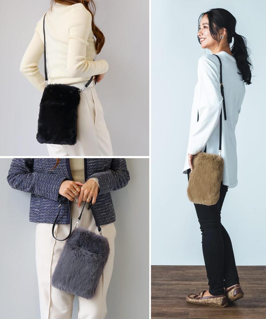 Sankyo Shokai Eco-Fur Shoulder Bag for Women (Ivory)