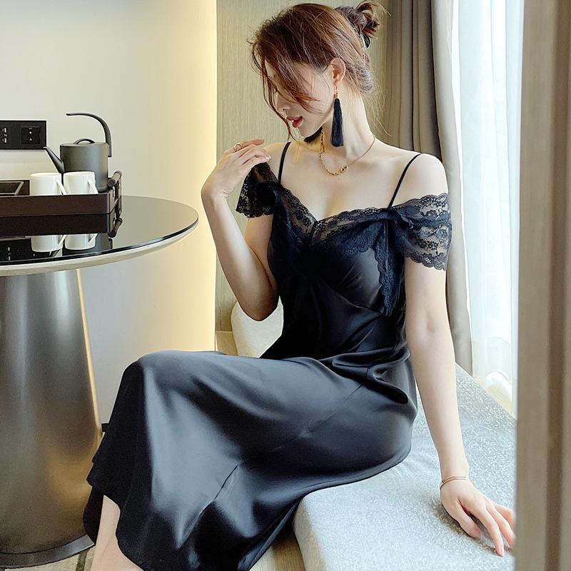 Pigiama Estivo da Donna a Maniche Corte in Seta Ghiacciata con Imbottiture sul Seno - Comoda Camicia da Notte Canotta di Lusso in Stile Pura Desiderio.
