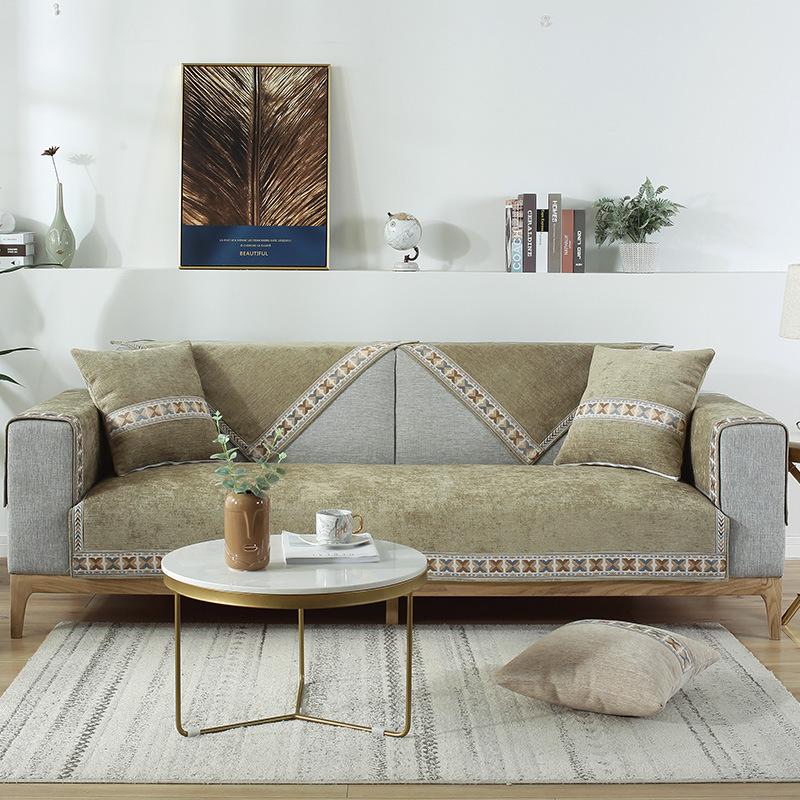 European Style Chenille Sofa Cover Dustproof Belt Anti-skid Silicone Particle Furniture Protective Cover Easy-going Sofa Cushion