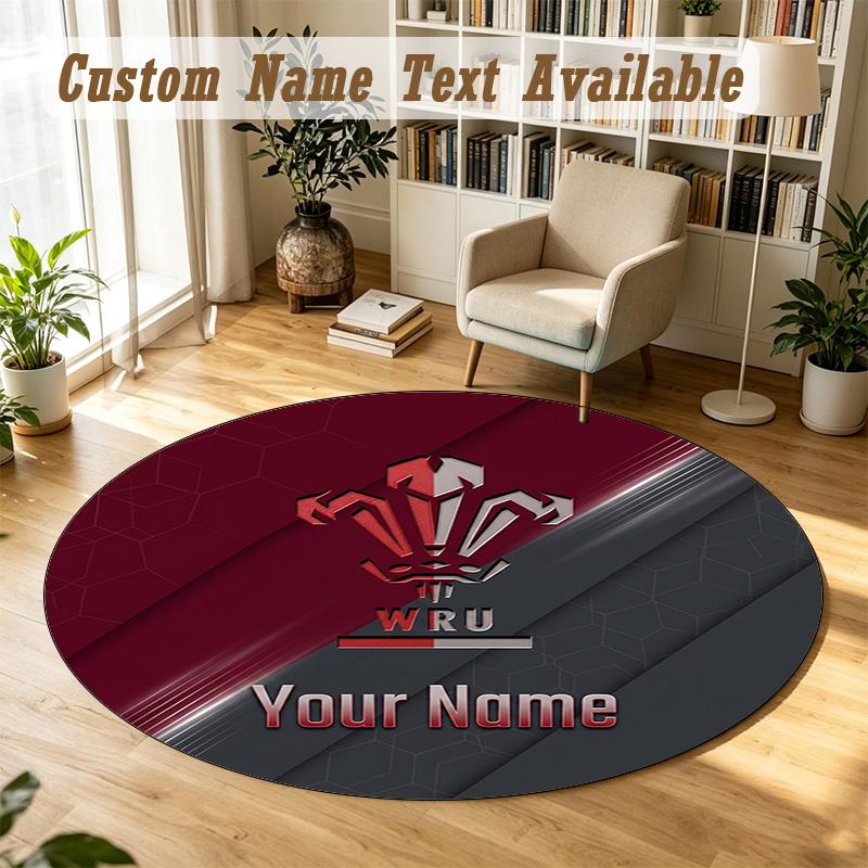 Round Rug Custom NameWales Rugby Pattern Non Slip Carpet Home Floor Decor