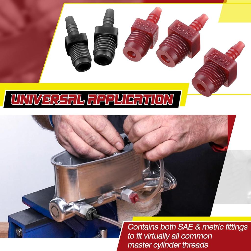 Enhon Master Cylinder Bleeder Kit Complete Brake Bleeder Kit With 22 In Clear Hose, Clip, PTFE Tape, SAE And Metric Fittings Universal Fit(29 Pcs)