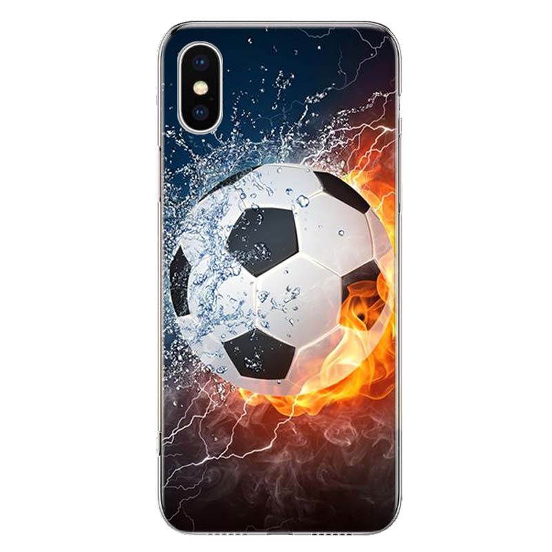Fire Football Soccer Ball Phone Case For iPhone 11 12 13 Mini 14 15 Plus 17 Air 16 Pro Max 16E 7 8 SE 2020 Customized Print Cove