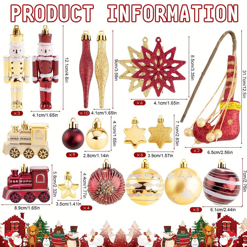 50Pcs Christmas Ball Ornaments Set Decorative Christmas Tree Hanging Decors Red and Golden Xmas Tree Pendants for Home Party